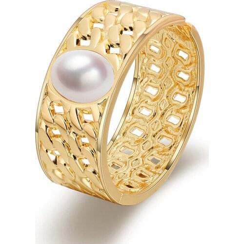 ORNAPEADIA Popular Fashion Bracelet for Women Baroque Retro Pearl Hollow Wide Brim Boutique Bracelet Wholesale Cuff Bangles