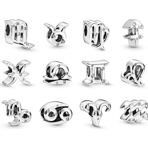 Silver Plated Bead 12 Constellations Leo Capricorn Virgo Aquarius For Women Diy Pandora Charms Bracelets Bangles Necklace