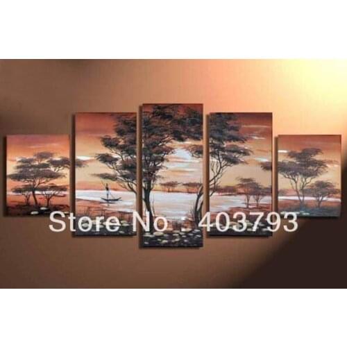 Handmade Modern Canvas Oil Painting Wall Art forest lake landscape happy life free shipping