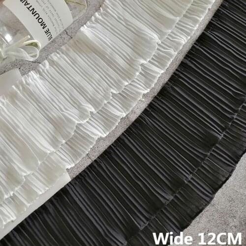 12CM Wide Double Layers Chiffon Stretch Pleated Voile Lace Fabric Collar Cuffs Ruffle Trim Dress Guipure DIY Sewing Supplies