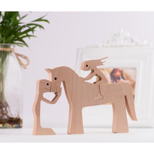 Couple And Horse White Beech Sculpture Wooden Crafs Home Desk Decorations For Wedding 5th Anniversary Gift Loves Wood Statue
