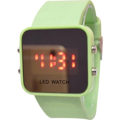 Stylish Electronic Luminous Watch LED Square Mirror Watch With Silicone Strap For Students UY8