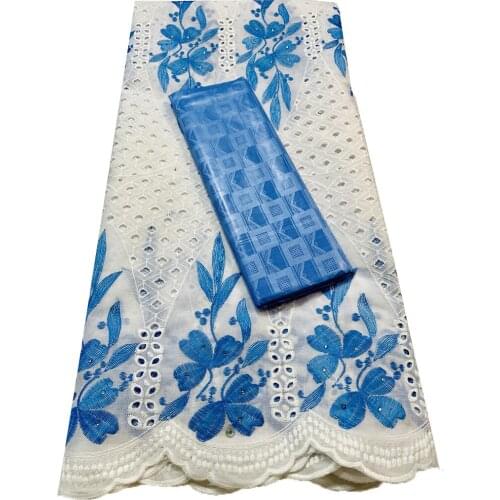 Guinea Bazin Rihce Brode Fabric With 100% Cotton Swiss Lace Fabric Femme Robe Bazin Riche Brode Fabric 2.5+2.5 Yards/set YKM032