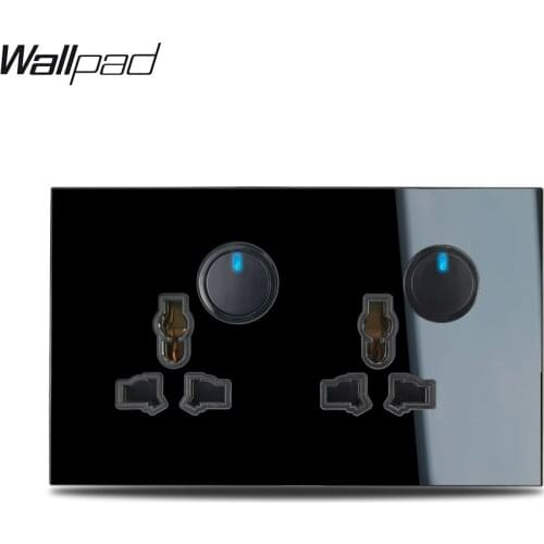 Double Switched Universal Wall Power Socket Multi Function Electric Outlet Glass Panel 3 Colors White Black Grey Led Indicator