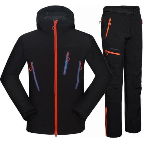 Waterproof Hiking Suit Men Outdoor Thermal Fleece Softshell Jacket And Pants Sets Fishing Coat Climbing Ski Trekking Trousers