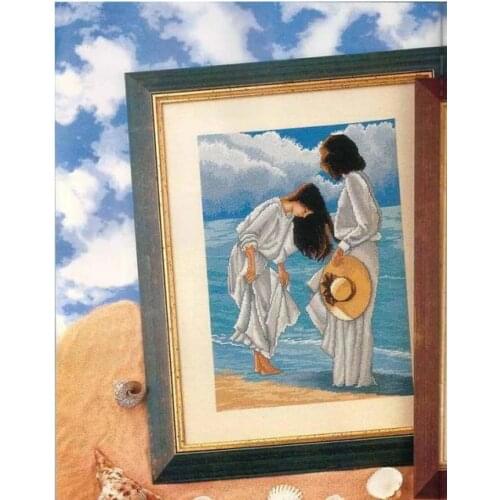 Top Quality popular lovely counted cross stitch kit sisters at the sea seaside, sister