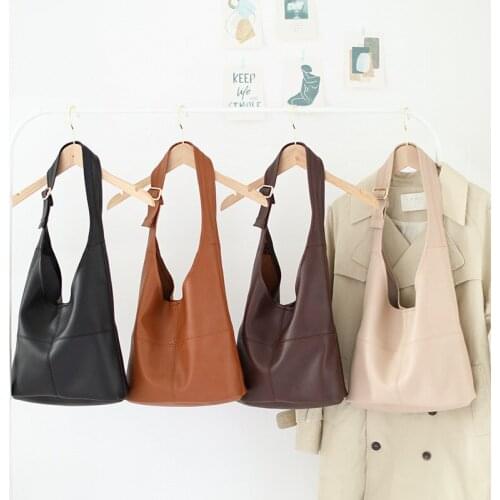Ansloth Retro Soft Leather Bucket Bag Womens Bag Simple Fashion Large Capacity Shoulder Bag Casual Solid Color Bag Lady HPS1113
