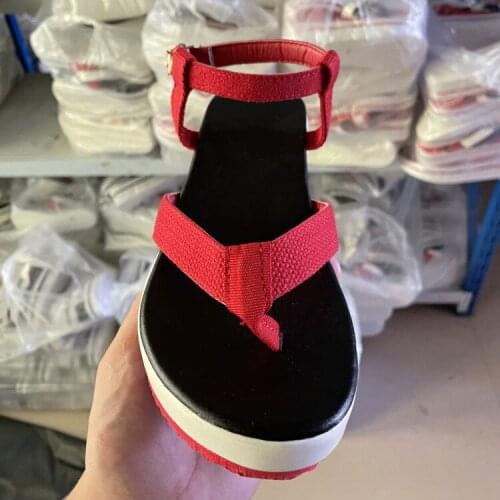 Summer New 202143 Size European and American Low Top Buckle Wedge Side Empty Color Matching round-Toe Sandles Womens Shoes