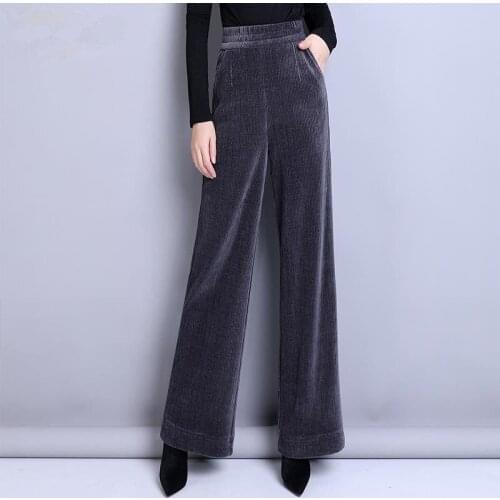 Women 2021 Autumn Winter Solid Color Corduroy Pants Female High Waist Casual Wide Leg Pants Loose Lady Comfortable Trousers X535