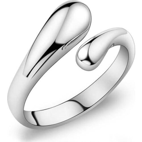 Fashion jewelry 925 sterling silver smooth water drop rings for women Simple personality female open ring