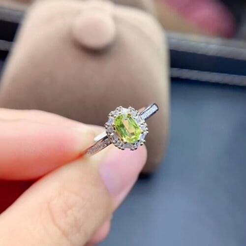 2020 new green olivine ring for women jewelry real 925 silver ring oval natural gem ring girl birthday gift souvenir good color