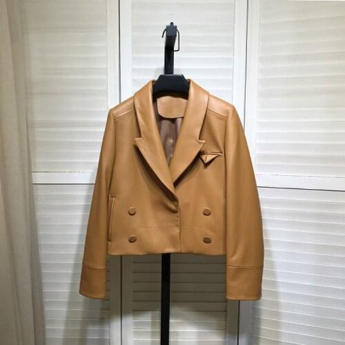 Europe Style Womens High Quality Short coat Hot Chic sheepskin Leather blazers jackets B587