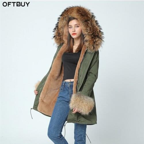 OFTBUY 2020 fur parka winter jacket women winter coat women parkas big real raccoon fur collar and natural cuff fur Detachable