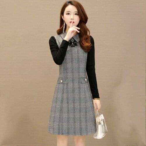 Womens Spring Summer Style Dress Womens Elegant Pockets Long Sleeve Button Plaid Slim Casual Dress SS1665