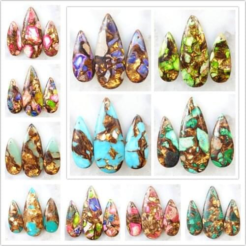 35x15x5mm50x20x6mm Gold Copper Bornite Stone Teardrop Pendant bead 1 Set Fit DIY Necklace jewelry making H03482