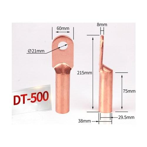1pcs DT500 copper wire nose oil plug joint wiring bare terminal wire ear square tube nose