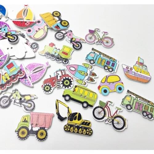 100pc Mixed Transportation Sewing Wooden Buttons For Clothes Knitting Crafts Scrapbooking DIY Needlework Accessories WB597