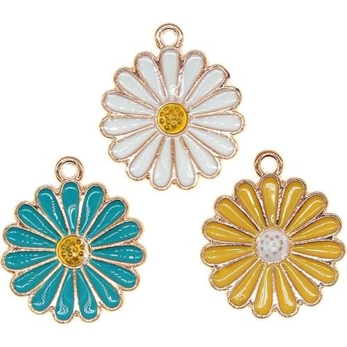 10pcs/lot 19*22mm Cute Flowers Enamel Daisy Charm Chrysanthemum Pendant For Earring Necklace Bracelet DIY Jewelry Making Finding