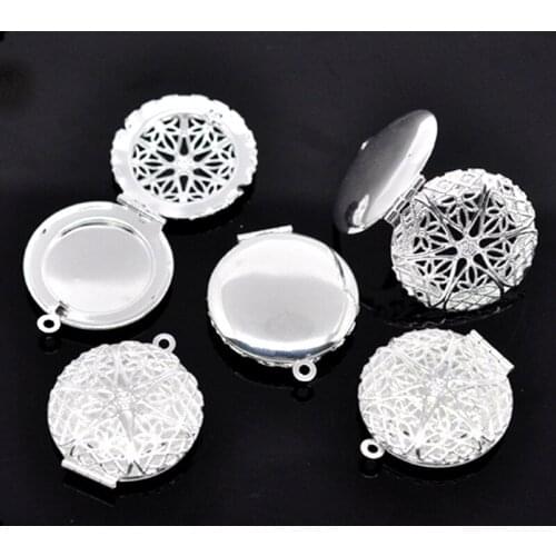 125Pcs Silver Plated Flower Photo Locket Frame Hollow Copper Pendants Jewelry Making Component Charms 32x27mm