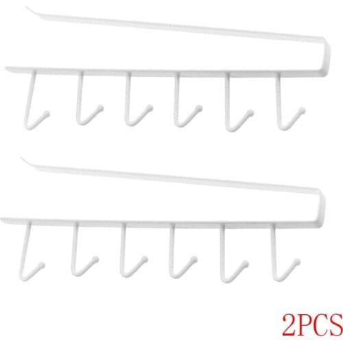 2pcs 6 Hooks Cup Holder Hang Kitchen Cabinet Under Shelf Storage Wardrobe Clothes Tie Organizer Rack