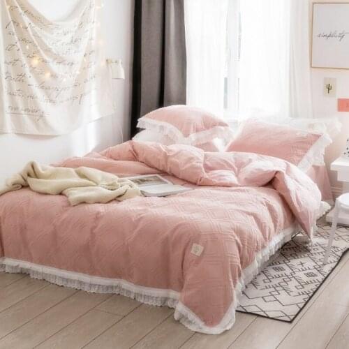 2020 Luxury 100% Cotton Clipping Lace Bedding Set tassels Duvet Cover Sets Bed Sheet Pillowcases Queen King Size 4Pcs