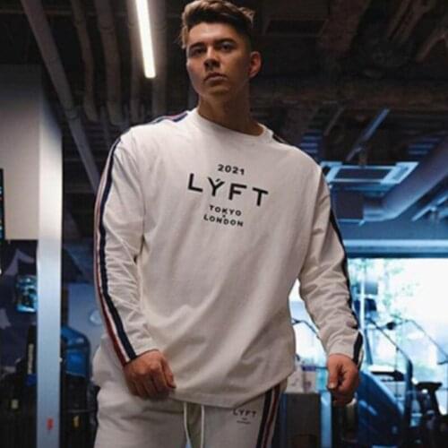 2021New autumn Sportswear Men O-neck Long T Shirts Fashion Mens Tops Cotton Fitness T-shirt Gym Long Sleeve Bodybuilding Tshirt