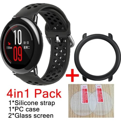 4in1 for Huami Amazfit pace smart watch strap Silicone bands bracelet for xiaomi huami amazfit pace case cover glass screen film