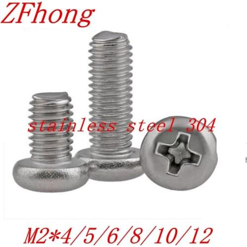 500pcs/lot DIN7985 M2*3/4/5/6/8/10/12/16 stianless steel 304 phillips round pan head machine screw