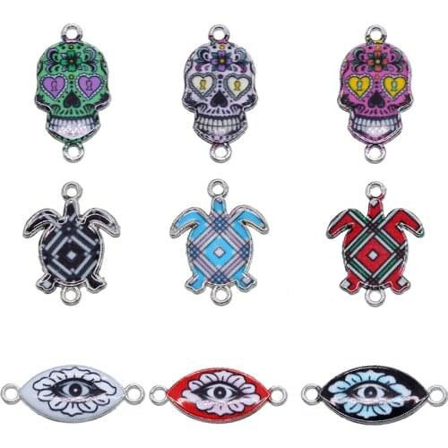 5pcs tortoise skull Evil eye Enamel Alloy Bracelets Connectors Animal Charms For DIY Necklace Accessories DIY Fashion Jewelry Fi