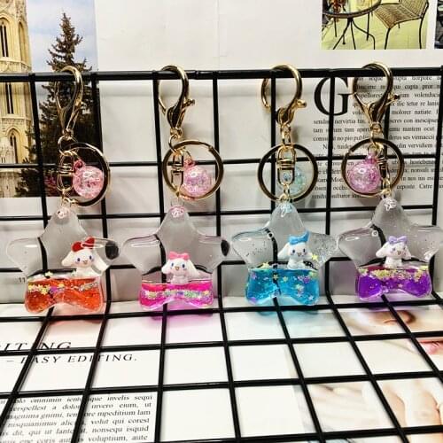 Five Pointed Star Acrylic Cute Rabbit Dog Horse Floating Doll Car Keychain Quicksand Keyring Trendy Bag Pendant Accessories Gift