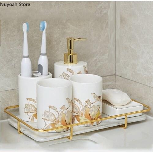 Bathroom Accessories Chinese Pattern Ceramic Lotion Bottle Soap Dish Toothbrush Holder Marble Storage Tray Bathroom Supplies