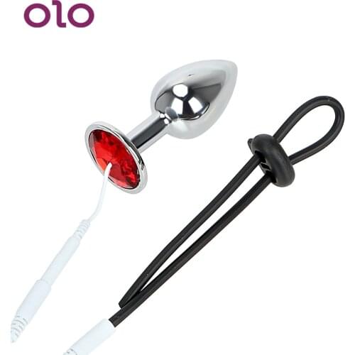 OLO Electric Shock Set SM Tool Electrical Climax Anal Plug & Cock Ring Penis Stimulator Medical Themed Toys Sex Toys For Men