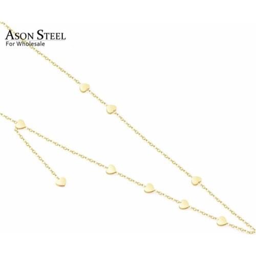 ASONSTEEL Gold Love Heart Pendant Girl Necklace Stainless Steel 45cm+5cm Extender Chains Necklaces Collares Wedding Accessories