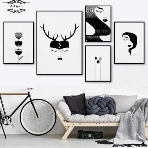 Black White Abstract Girl Face Posters and Prints Gallery Wall Art Minimalist Canvas Paintings for Modern Home Decor Pictures