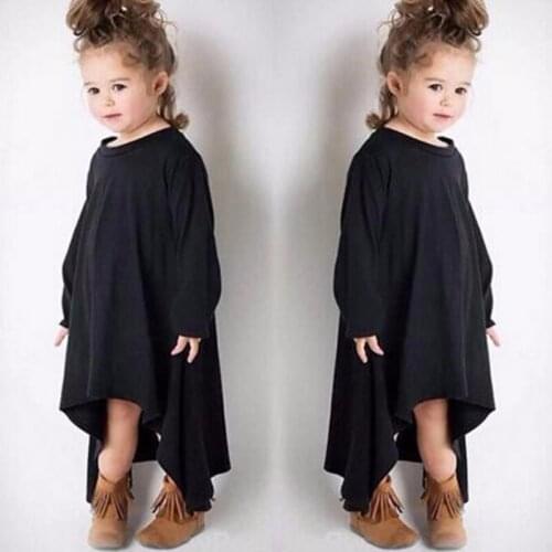 Fall Dresses for Kids Girls Irregular Round Neck Solid Casual Long Sleeve Children Dress Girls Clothing for Age 1 to 7 Years