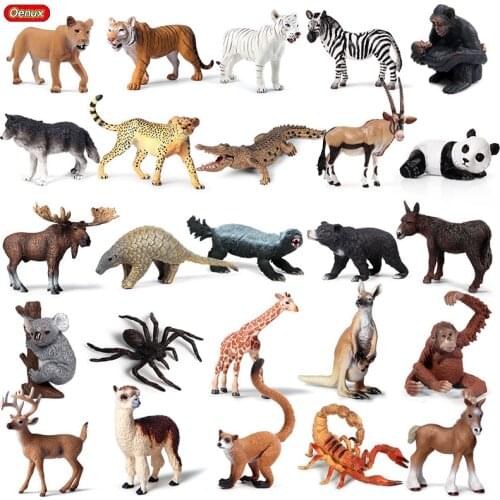 Oenux Original Wild Zoo Simulation Animals Model Action Figures Lion Tiger Horse Crocodile Giraffe Figurine Collection Kid Toy