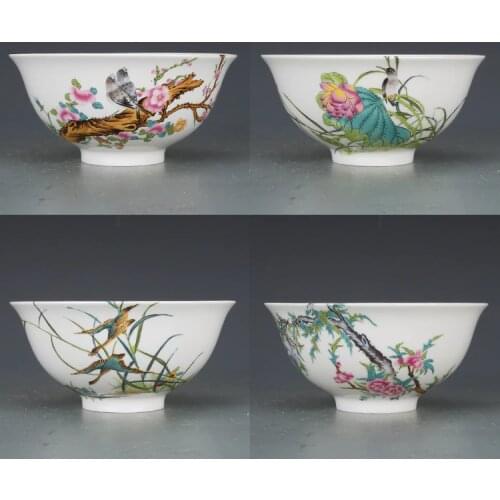 Qing Dynasty Qianlong enamel bowl with plum, orchid, bamboo and chrysanthemum, 4 pieces/pack,FREE SHIPPING