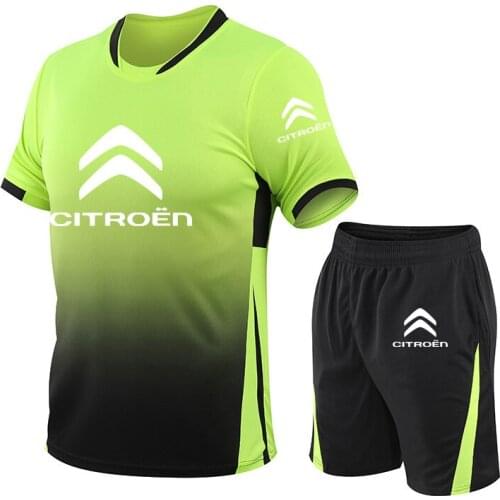 Summer Mens T-shirt Citroen Car Logo printing Mens short sleeve Cotton High Quality Mens T-shirt + shorts two-piece suit