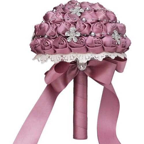 Artificial Bouquet Wedding Rose Flowers With Crystal Brooch Bridesmaid Holder Flowers