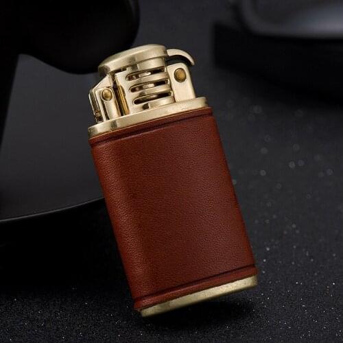 Handmade Leather Sewing Kerosene Windproof Grinding Wheel Lighter Retro Creative High-end Gifts Briquets Et Accessoires Fumeurs
