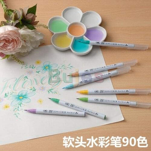 Kuretake Zig Clean Color Real Brush,Available in 90 colors,Great brus for watercolor painting,lettering,calligraphy,RB-6000AT