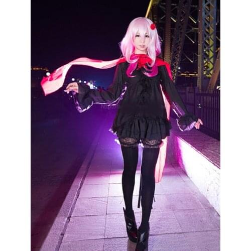 HOT Sell!Anime Yuzuriha Inori Cosplay Costume Fashion Black Full Set Dress+Scarf Halloween Suit For Women Outfit New