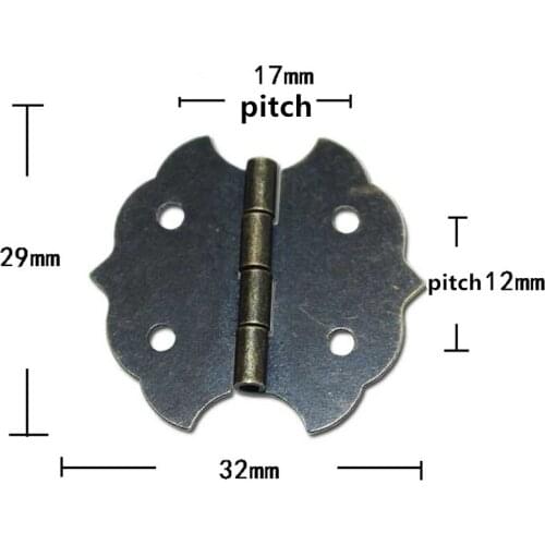 Small Flower Cabinet Door Hinge,Door Butt Hinges For DIY Box,4 Holes Bronze Tone Bag Accessory,29*32mm,With Screws,12Pcs