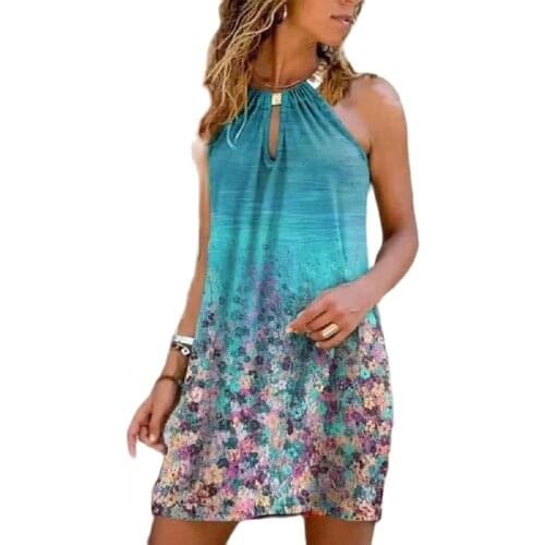 Sexy Off Shoulder Mini Dress Summer Women Floral Printed Boho Dresses Halter Neck Streetwear Elegant Ladies Office Dress vestido