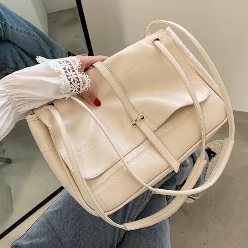 Fashion Large Capacity Shoulder Bag Ladies Trend Vintage Simple Solid Color Crocodile Pattern Tote Bag Womens Big Bag
