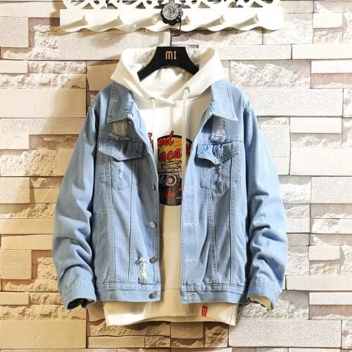 2019New Top Quality Pure Cotton Denim Jackets Men Cowboy Slim Fit Bomber Jacket Mens Jean Jacket Hip Hop Print Coats