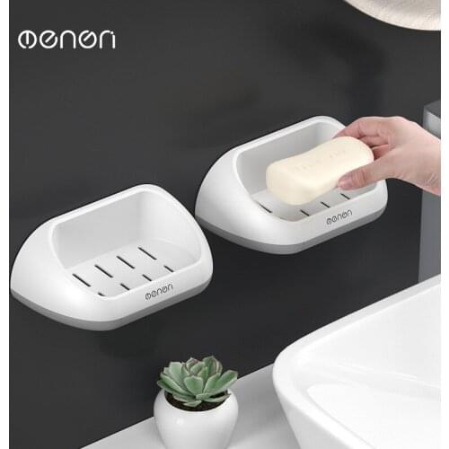 New Household Suction Cup Wall-Mounted Soap Dishes Bathroom Simple ABS Oval Soap Box Toilet Punch-Free Black And White Rack