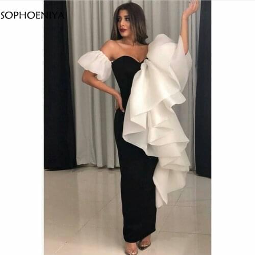 New Arrival Black white evening dress 2021 Dubai Arabic Formal dress Party abendkleider Ankle length evening dresses Long