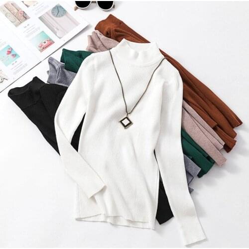 New-coming Autumn Winter Tops Half Turtleneck Pullovers Sweaters Primer shirt long sleeve Short Korean Slim-fit Tight Sweater