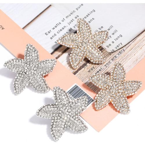 Fashion New Ladies Shiny Starfish Claw Chain Earrings Rhinestone Earrings Pendant Temperament Fashion Jewelry